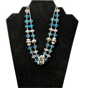 Trifari Double Strand‎ Statement Necklace Blue Beads Crown Logo